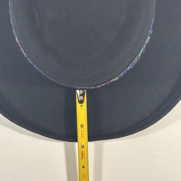 VTG USA Made Wool Fedora Hat Black Southwest Tribal Aztec Banded One Size Unisex - Picture 9 of 12